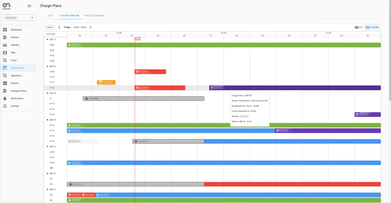 PANION Charge Plans – Stations-Timeline mit automatisch geplanten Ladevorgängen